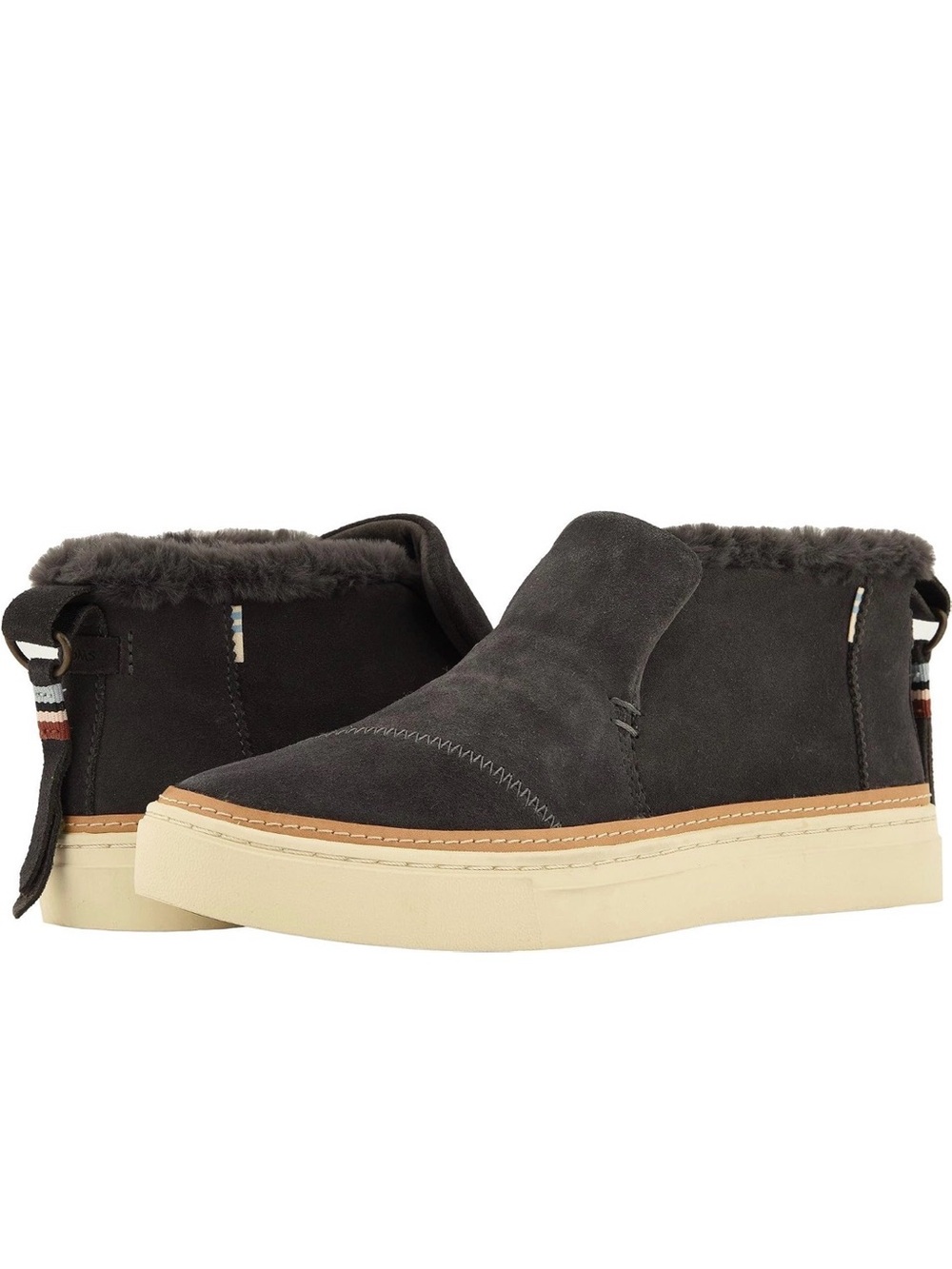 TOMS Paxton H2O Resistant Suede Sneaker w Fur Trim in Forged Iron 8.5